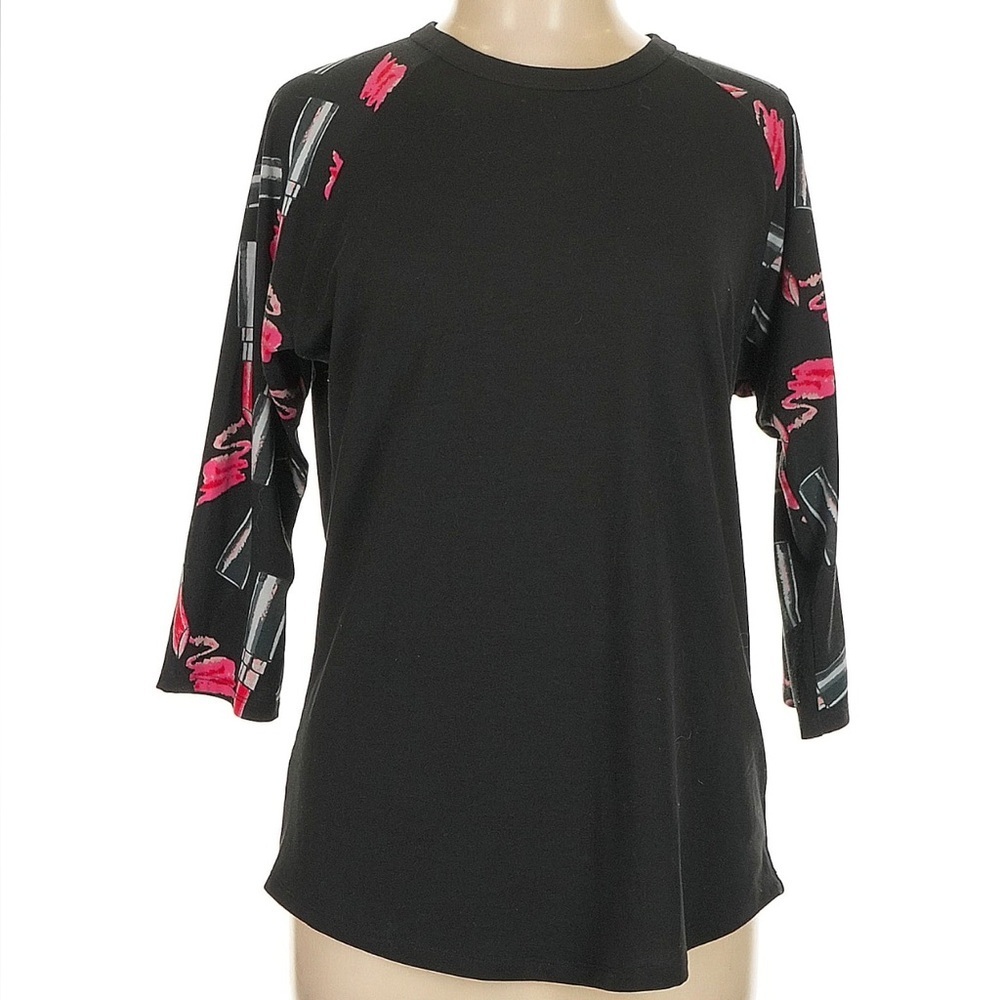 LuLaRoe Randy Baseball Tee Top Shirt Black Lipstick Makeup Size Large L